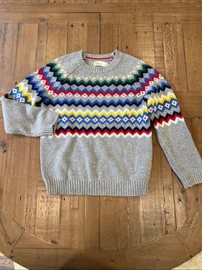 Mini Boden zig zag Nordic fairisle knit crewneck sweater 9-10 year gray colorful